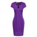 Short Female Dress Purple Leaked Short Sleeve Fine Work Belt