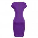 Vestido Curto Feminino Roxo Vazado Manga Curta Cinta Fina de Trabalho