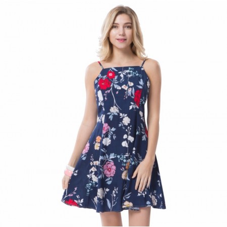 Vestido Feminino Moda Praia Casual Estampa Floral com Alça Saia Leve