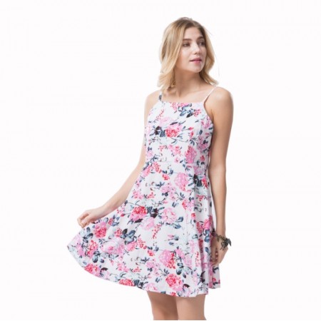 Vestido Feminino Moda Praia Casual Estampa Floral com Alça Saia Leve