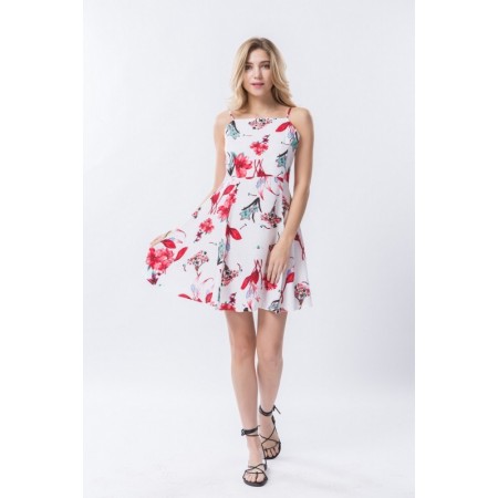 Vestido Feminino Moda Praia Casual Estampa Floral com Alça Saia Leve