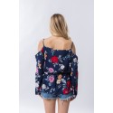 Blusa Feminina Moda Praia Estampa Floral Manga Boca de Sino Verão