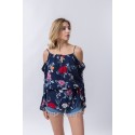 Blusa Feminina Moda Praia Estampa Floral Manga Boca de Sino Verão