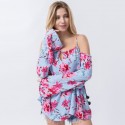 Blusa Feminina Moda Praia Estampa Floral Manga Boca de Sino Verão