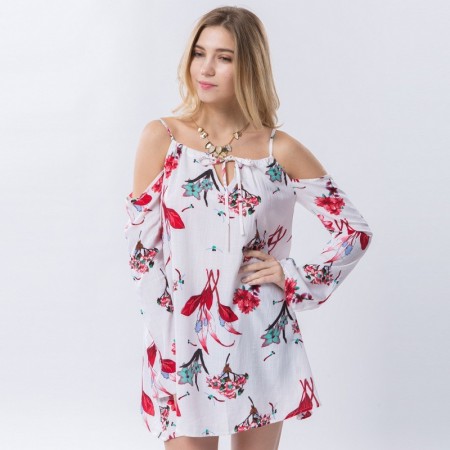 Beach Blouse Fashion Floral Pattern Sleeve Manga Mouth Summer