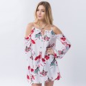 Blusa Feminina Moda Praia Estampa Floral Manga Boca de Sino Verão