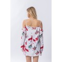 Blusa Feminina Moda Praia Estampa Floral Manga Boca de Sino Verão