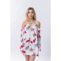 Blusa Feminina Moda Praia Estampa Floral Manga Boca de Sino Verão