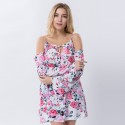 Blusa Feminina Moda Praia Estampa Floral Manga Boca de Sino Verão