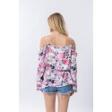 Blusa Feminina Moda Praia Estampa Floral Manga Boca de Sino Verão