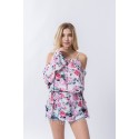 Blusa Feminina Moda Praia Estampa Floral Manga Boca de Sino Verão