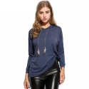 Blusa de Frio Feminina Moletom com Capuz Manga Longa Azul e Cinza