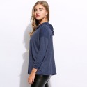 Blusa de Frio Feminina Moletom com Capuz Manga Longa Azul e Cinza