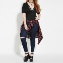 Blusa Plus Size Feminina Preta Decote V Casual Moda Jovem Urbana