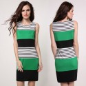 Vestido Curto Feminino Verde Listrado de Trabalho Secretaria Casual