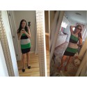 Short dress Women's Green Striped Casual Labour Office