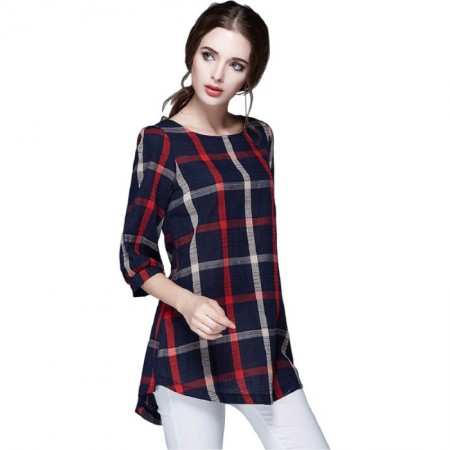 Women's Checked Blouse Black Social Chess Long Sleeve Casual