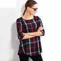 Blusa Feminina Quadriculada Xadrez Preta Social Manga Longa Casual