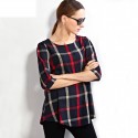Women's Checked Blouse Black Social Chess Long Sleeve Casual