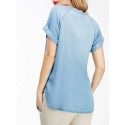 Camiseta Feminina Básica Azul Lavado Jeans Fino Casual Microfibra