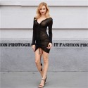 Black Dress Sex Female Pleated Party Style and Ballad Neckline V