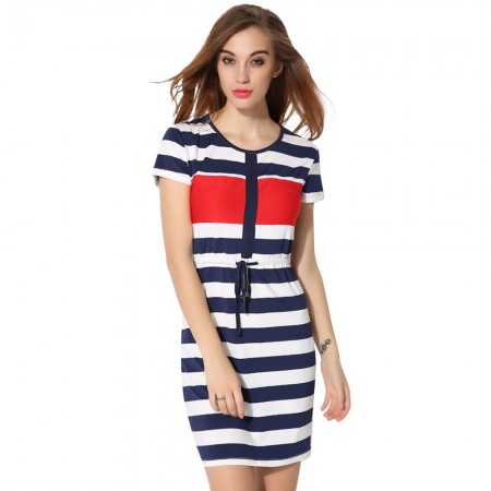 Striped Dress Casual Short White Fashion Ladies Beach