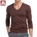 Camiseta Manga Longa Gola V Masculina Casual Plus Size Tamanhos Grande