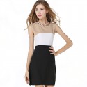 Vestido Feminino Elegante Curto em Retalhos Preto e Branco