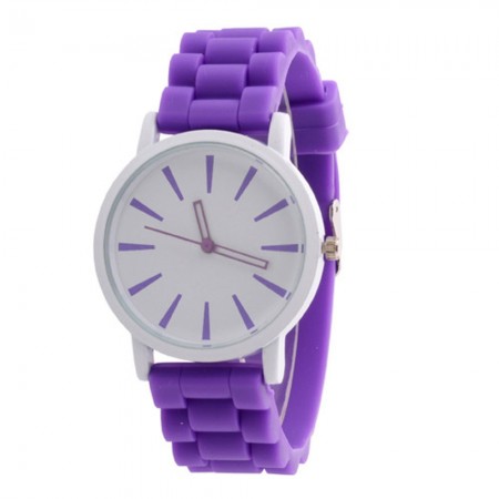 Relógio Bonito Feminino Roxo Mostrador Branco Quartzo de Silicone