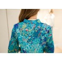 Blusa Feminina Azul Estampa Floral Casual Manga 3/4 Decote V Barata