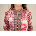 Blusa Feminina Azul Estampa Floral Casual Manga 3/4 Decote V Barata