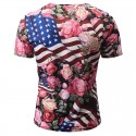 Camiseta SWAG Masculina Estampada Floral Américana Branca Gola V