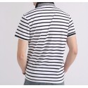 White Striped Polo Shirt Men's Fashion Summer Short Sleeve Casual