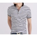 White Striped Polo Shirt Men's Fashion Summer Short Sleeve Casual