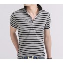 White Striped Polo Shirt Men's Fashion Summer Short Sleeve Casual