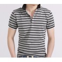 Camisa Polo Branca Listrada Masculina Moda Verão Manga Curta Casual