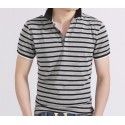 White Striped Polo Shirt Men's Fashion Summer Short Sleeve Casual