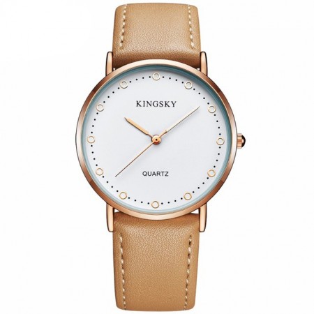 Relógios Feminino Elegante Pulseira de Couro Marrom Mostrador Branco