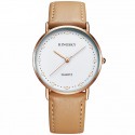 Relógios Feminino Elegante Pulseira de Couro Marrom Mostrador Branco