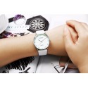 Relógios Feminino Elegante Pulseira de Couro Marrom Mostrador Branco