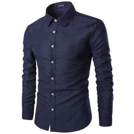 Camisa Social Slim Fit Masculina Azul Marinho e Vinho com Bolinhas