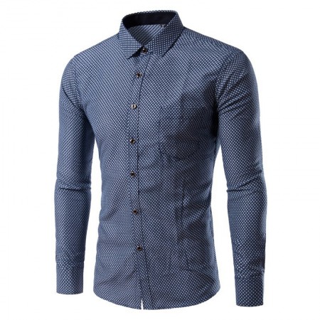 Social Men's shirt Beautiful Blue Printed Long Sleeve Diamond