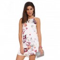 Floral Dress Casual Short White Female