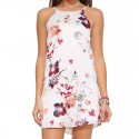 Floral Dress Casual Short White Female