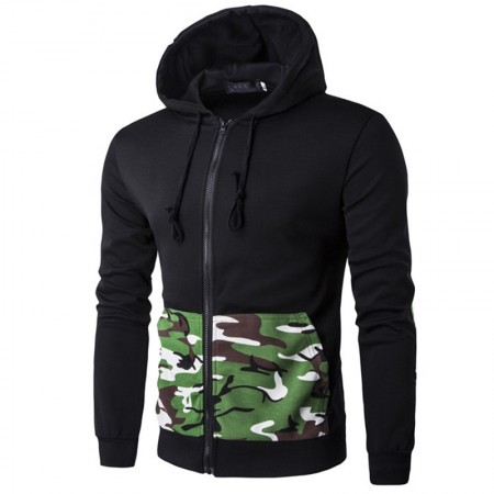 Moletom de Zíper Masculino Exército Casual Moda Inverno com Capuz