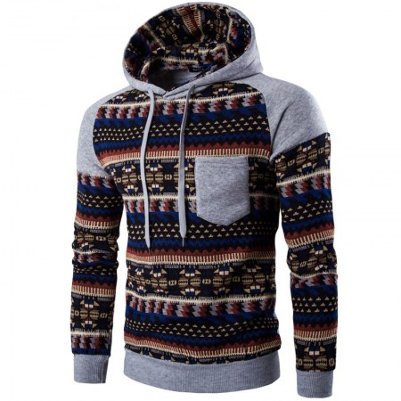 Men's Knitted Sweatshirt with Cotton Pattern Hooded Sweatshirt