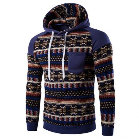 Men's Knitted Sweatshirt with Cotton Pattern Hooded Sweatshirt