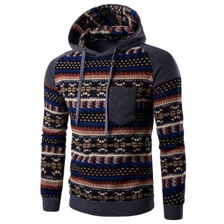 Men's Knitted Sweatshirt with Cotton Pattern Hooded Sweatshirt