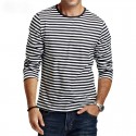 Camiseta Listrada Manga Longa Casual Masculina Fina Moda Inverno