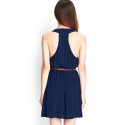 Vestido Feminino Azul Casual Curto com Cinta